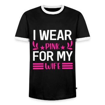 SENSIBILISATION AU CANCER DU SEIN JE PORTE DU ROSE POUR MA FEMME - T-shirt contrasté Homme - noir/blanc - Devant - AI Model Female 172 light (172cm) & AI Model Male 178 light (178cm)