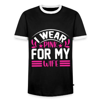 SENSIBILISATION AU CANCER DU SEIN JE PORTE DU ROSE POUR MA FEMME - T-shirt contrasté Homme - noir/blanc - Devant - AI Model Female 172 light (172cm) & AI Model Male 178 light (178cm)