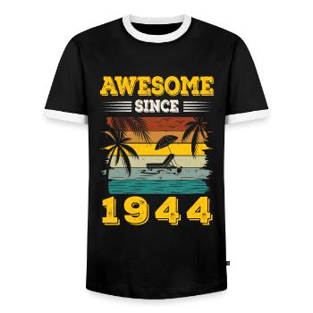 Awesome Since 1944 Vintage Birthday gift - Men's Ringer Shirt - black/white - Front - AI Model Female 172 light (172cm) & AI Model Male 178 light (178cm)