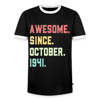 Génial depuis octobre 1941 - T-shirt contrasté Homme - noir/blanc - Devant - AI Model Female 172 light (172cm) & AI Model Male 178 light (178cm)