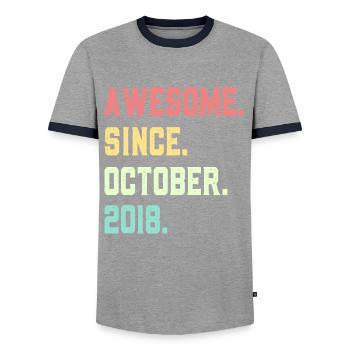 Awesome Since October 2018 - Men's Ringer Shirt - grey/navy  - Front - AI Model Female 172 light (172cm) & AI Model Male 178 light (178cm)