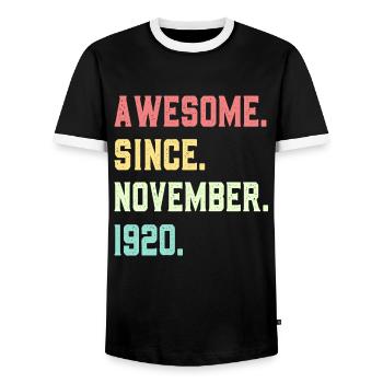 Awesome Since November 1920 - Men's Ringer Shirt - black/white - Front - AI Model Female 172 light (172cm) & AI Model Male 178 light (178cm)