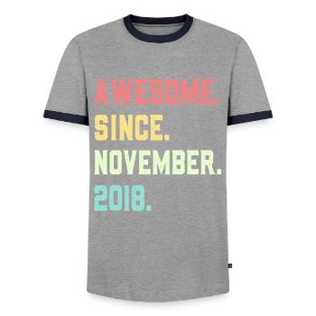 Awesome Since November 2018 - Men's Ringer Shirt - grey/navy  - Front - AI Model Female 172 light (172cm) & AI Model Male 178 light (178cm)