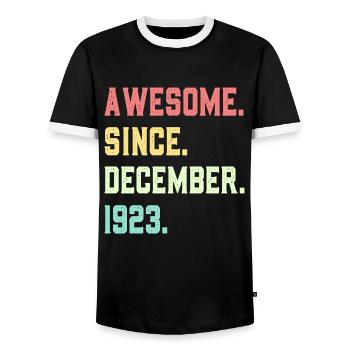 Awesome Since December 1923 - Men's Ringer Shirt - black/white - Front - AI Model Female 172 light (172cm) & AI Model Male 178 light (178cm)