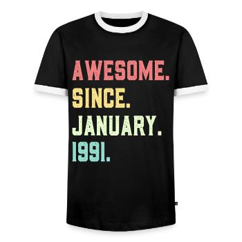 Génial depuis janvier 1991 - T-shirt contrasté Homme - noir/blanc - Devant - AI Model Female 172 light (172cm) & AI Model Male 178 light (178cm)