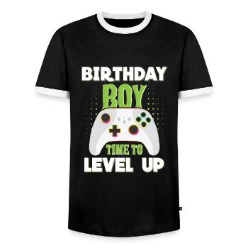 Birthday Boy Il est temps de monter de niveau En ce qui concerne l’anniversaire du jeu vidéo - T-shirt contrasté Homme - noir/blanc - Devant - AI Model Female 172 light (172cm) & AI Model Male 178 light (178cm)