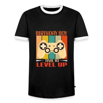 Birthday Boy Il est temps de monter de niveau En ce qui concerne l’anniversaire du jeu vidéo - T-shirt contrasté Homme - noir/blanc - Devant - AI Model Female 172 light (172cm) & AI Model Male 178 light (178cm)