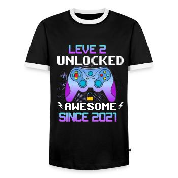 Level 2 Unlocked Awesome Since 2021 Funny Gamer - Men's Ringer Shirt - black/white - Front - AI Model Female 172 light (172cm) & AI Model Male 178 light (178cm)