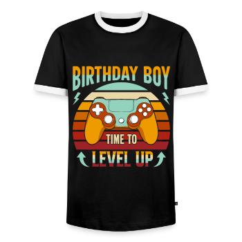 Birthday Boy Il est temps de monter de niveau En ce qui concerne l’anniversaire du jeu vidéo - T-shirt contrasté Homme - noir/blanc - Devant - AI Model Female 172 light (172cm) & AI Model Male 178 light (178cm)