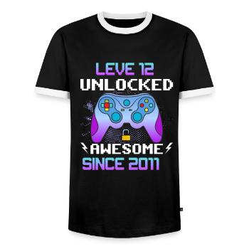 Level 12 Freigeschaltet Awesome seit 2011 Funny Gamer - Männer Kontrast-T-Shirt - Schwarz/Weiß - Vorne - AI Model Female 172 light (172cm) & AI Model Male 178 light (178cm)