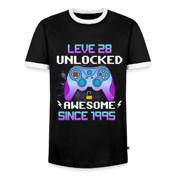 Level 28 Freigeschaltet Awesome seit 1995 Funny Gamer - Männer Kontrast-T-Shirt - Schwarz/Weiß - Vorne - AI Model Female 172 light (172cm) & AI Model Male 178 light (178cm)