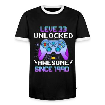 Niveau 33 Débloqué Génial depuis 1990 Funny Gamer - T-shirt contrasté Homme - noir/blanc - Devant - AI Model Female 172 light (172cm) & AI Model Male 178 light (178cm)