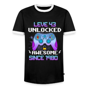 Niveau 43 Débloqué Génial depuis 1980 Funny Gamer - T-shirt contrasté Homme - noir/blanc - Devant - AI Model Female 172 light (172cm) & AI Model Male 178 light (178cm)