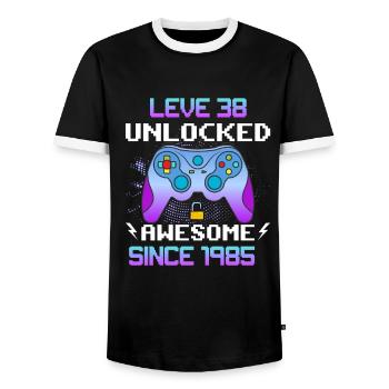 Level 38 Unlocked Awesome Since 1985 Funny Gamer - Men's Ringer Shirt - black/white - Front - AI Model Female 172 light (172cm) & AI Model Male 178 light (178cm)