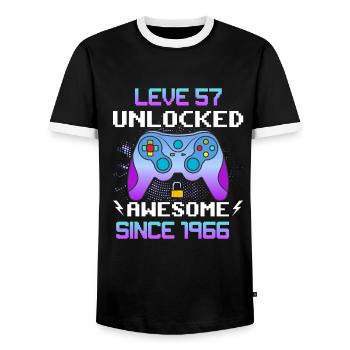 Level 57 Unlocked Awesome Since 1966 Funny Gamer - Men's Ringer Shirt - black/white - Front - AI Model Female 172 light (172cm) & AI Model Male 178 light (178cm)