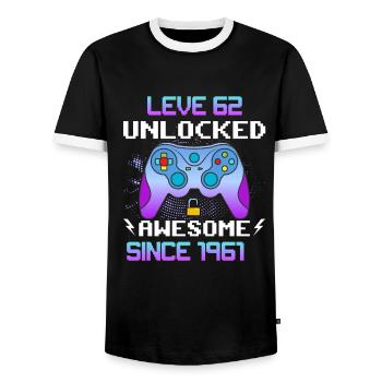 Level 62 Unlocked Awesome Since 1961 Funny Gamer - Men's Ringer Shirt - black/white - Front - AI Model Female 172 light (172cm) & AI Model Male 178 light (178cm)