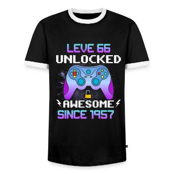Level 66 Unlocked Awesome Since 1957 Funny Gamer - Men's Ringer Shirt - black/white - Front - AI Model Female 172 light (172cm) & AI Model Male 178 light (178cm)