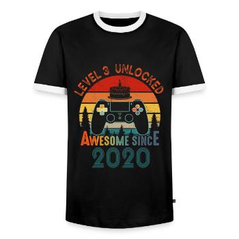 Level 3 Unlocked Awesome Since 2020 Funny Gamer - Men's Ringer Shirt - black/white - Front - AI Model Female 172 light (172cm) & AI Model Male 178 light (178cm)