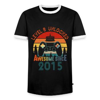 Niveau 8 débloqué génial depuis 2015 Funny Gamer - T-shirt contrasté Homme - noir/blanc - Devant - AI Model Female 172 light (172cm) & AI Model Male 178 light (178cm)