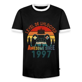 Level 26 Freigeschaltet Awesome seit 1997 Funny Gamer - Männer Kontrast-T-Shirt - Schwarz/Weiß - Vorne - AI Model Female 172 light (172cm) & AI Model Male 178 light (178cm)