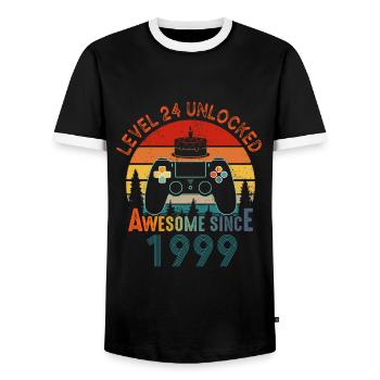 Niveau 24 Débloqué Génial depuis 1999 Funny Gamer - T-shirt contrasté Homme - noir/blanc - Devant - AI Model Female 172 light (172cm) & AI Model Male 178 light (178cm)