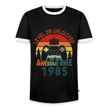 Level 38 Unlocked Awesome Since 1985 Funny Gamer - Men's Ringer Shirt - black/white - Front - AI Model Female 172 light (172cm) & AI Model Male 178 light (178cm)