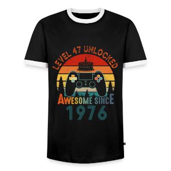 Level 47 Unlocked Awesome Since 1976 Funny Gamer - Men's Ringer Shirt - black/white - Front - AI Model Female 172 light (172cm) & AI Model Male 178 light (178cm)