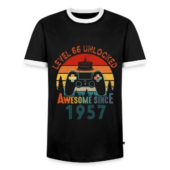 Level 66 Unlocked Awesome Since 1957 Funny Gamer - Men's Ringer Shirt - black/white - Front - AI Model Female 172 light (172cm) & AI Model Male 178 light (178cm)