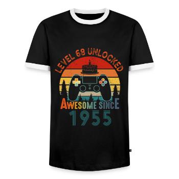 Level 68 Unlocked Awesome Since 1955 Funny Gamer - Men's Ringer Shirt - black/white - Front - AI Model Female 172 light (172cm) & AI Model Male 178 light (178cm)