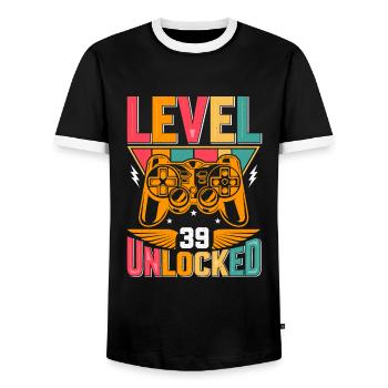 Level 39 Unlocked Awesome Since 1984 Funny Gamer - Men's Ringer Shirt - black/white - Front - AI Model Female 172 light (172cm) & AI Model Male 178 light (178cm)