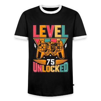 Niveau 75 Débloqué Génial depuis 1948 Funny Gamer - T-shirt contrasté Homme - noir/blanc - Devant - AI Model Female 172 light (172cm) & AI Model Male 178 light (178cm)