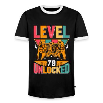 Level 79 Unlocked Awesome Since 1944 Funny Gamer - Men's Ringer Shirt - black/white - Front - AI Model Female 172 light (172cm) & AI Model Male 178 light (178cm)