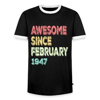 Génial depuis février 1947 - T-shirt contrasté Homme - noir/blanc - Devant - AI Model Female 172 light (172cm) & AI Model Male 178 light (178cm)