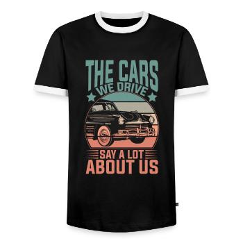 The cars we drive say a lot about us - Men's Ringer Shirt - black/white - Front - AI Model Female 172 light (172cm) & AI Model Male 178 light (178cm)