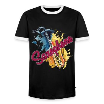 Saxophone Saxophone Watercolor - Men's Ringer Shirt - black/white - Front - AI Model Female 172 light (172cm) & AI Model Male 178 light (178cm)