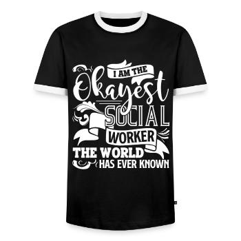 Social Worker The Okayest Social Worker - Men's Ringer Shirt - black/white - Front - AI Model Female 172 light (172cm) & AI Model Male 178 light (178cm)
