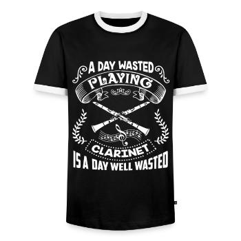 Clarinet A Day Clarinet - Men's Ringer Shirt - black/white - Front - AI Model Female 172 light (172cm) & AI Model Male 178 light (178cm)