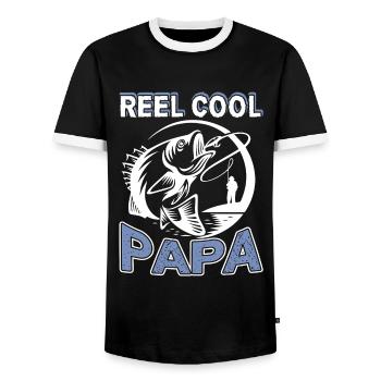 Fishing Reel Cool Papa Fishing - Men's Ringer Shirt - black/white - Front - AI Model Female 172 light (172cm) & AI Model Male 178 light (178cm)