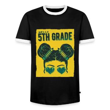 Bonjour 5th Grade Messy Bun Girls Cute Heart Back - T-shirt contrasté Homme - noir/blanc - Devant - AI Model Female 172 light (172cm) & AI Model Male 178 light (178cm)