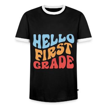 Hallo 1. Klasse Zurück zur Schule Erster Tag - Männer Kontrast-T-Shirt - Schwarz/Weiß - Vorne - AI Model Female 172 light (172cm) & AI Model Male 178 light (178cm)