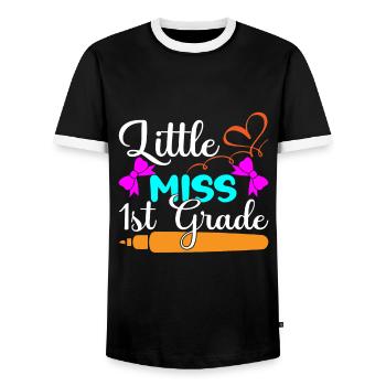 Hello 1st Grade Back To School First Day - Men's Ringer Shirt - black/white - Front - AI Model Female 172 light (172cm) & AI Model Male 178 light (178cm)