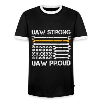 UAW fort UAW Proud Union Pride UAW Laborer - T-shirt contrasté Homme - noir/blanc - Devant - AI Model Female 172 light (172cm) & AI Model Male 178 light (178cm)