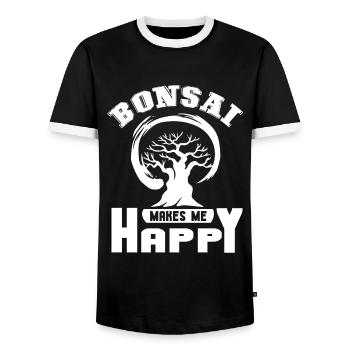 Bonsai Bonsai Makes Me Happy - Men's Ringer Shirt - black/white - Front - AI Model Female 172 light (172cm) & AI Model Male 178 light (178cm)