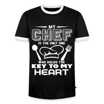 Chef My Chef Holds The Key To My Heart - Men's Ringer Shirt - black/white - Front - AI Model Female 172 light (172cm) & AI Model Male 178 light (178cm)