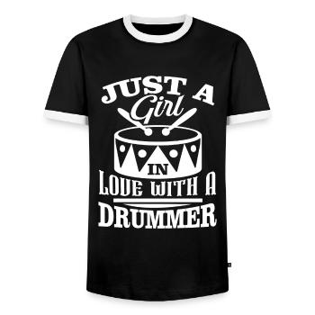 Drummer Just A Girl In Love With A Drummer - Men's Ringer Shirt - black/white - Front - AI Model Female 172 light (172cm) & AI Model Male 178 light (178cm)
