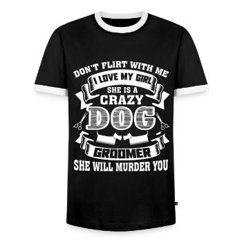 Dog Groomer My Girl Is A Crazy Dog Groomer - Men's Ringer Shirt - black/white - Front - AI Model Female 172 light (172cm) & AI Model Male 178 light (178cm)