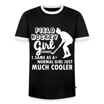 Field Hockey Field Hockey Girl Definition - Men's Ringer Shirt - black/white - Front - AI Model Female 172 light (172cm) & AI Model Male 178 light (178cm)