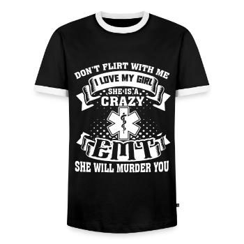 EMT My Girl Is A Crazy EMT - Men's Ringer Shirt - black/white - Front - AI Model Female 172 light (172cm) & AI Model Male 178 light (178cm)