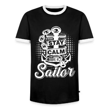 Sailor Stay Calm And Love A Sailor - Men's Ringer Shirt - black/white - Front - AI Model Female 172 light (172cm) & AI Model Male 178 light (178cm)