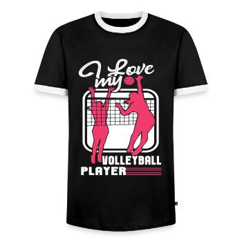 Volleyball I Love My Volleyball Player - Men's Ringer Shirt - black/white - Front - AI Model Female 172 light (172cm) & AI Model Male 178 light (178cm)
